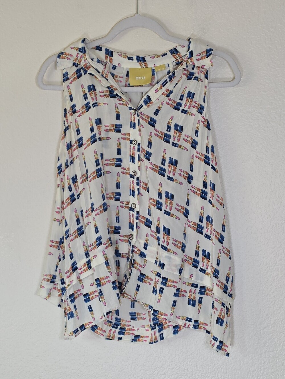 Anthropologie Maeve Lipstick Button Up Top 6 - Picture 3 of 8